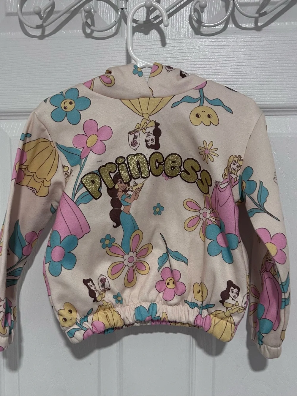 Disney Girls Floral 'Princess' Character Jacket Pink, Blue & Yellow w Hood Sz 4